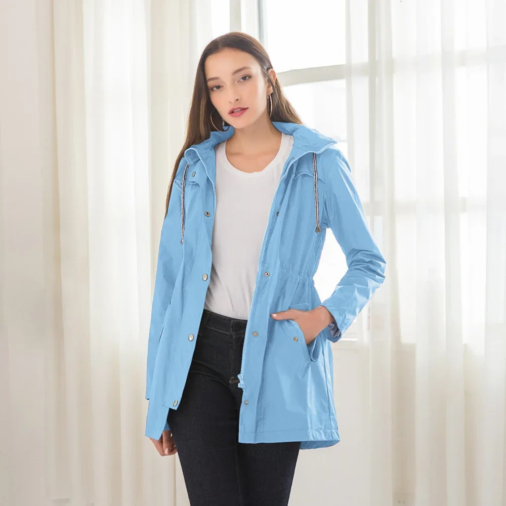 casual waist hood windbreaker womens autumn mid length raincoat jacket and winter jackets 250409
