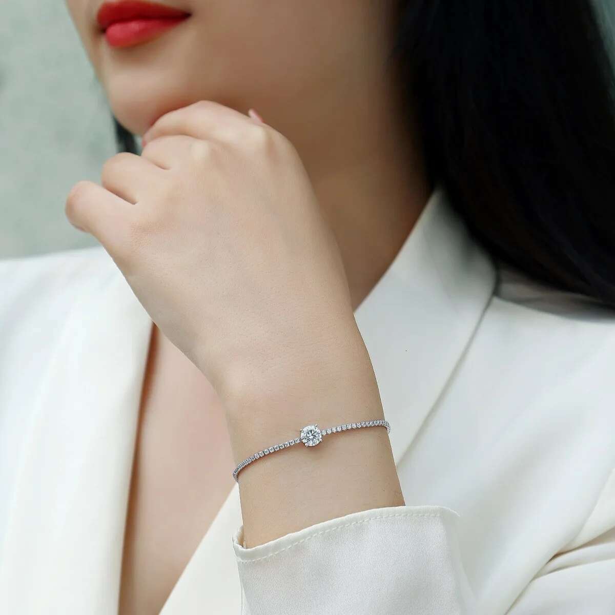 925 Silver 1ct Round Moissanite Tennis Chain Bracelet Women Jewelry Diamond Zircon Link Bracelets Bangle Pass Tester Gift