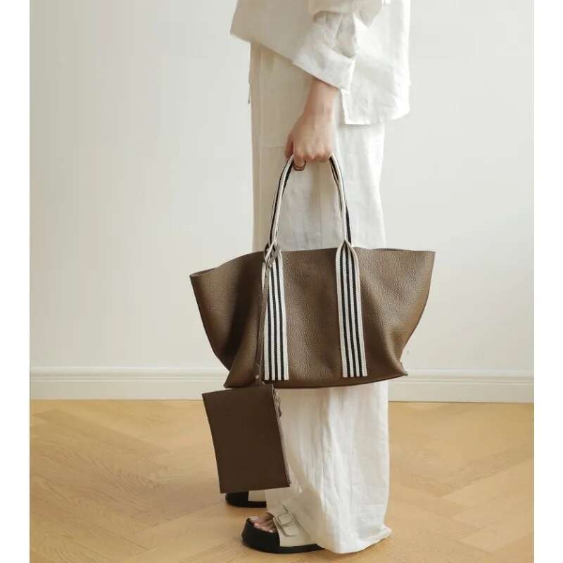 Casual Cowhide Pebbled Soft Leather Handheld Tote Shopping Large Capacity Commuter Bag For Women 2024 Summer New