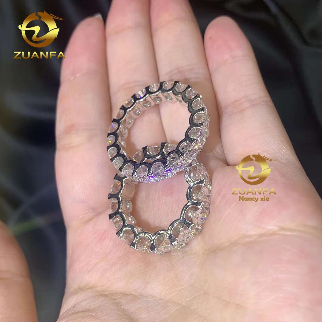 Iced Out Ready to Ship Jewelry Hot Selling 925 Silver Whole Round 4mm 5mm Diamond Band VVS Moissanite Eternity Ring