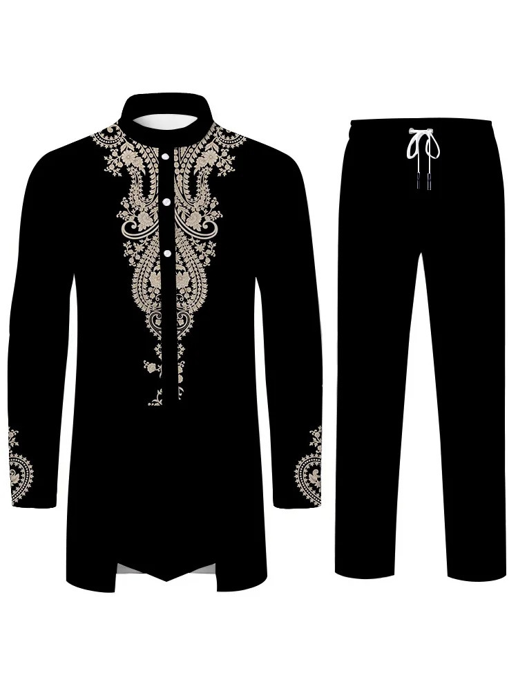 Fashionable ethnic cultural style mens personalized 3D printed pattern Islamic Muslim suit loose fit breathable twopiece n 250409
