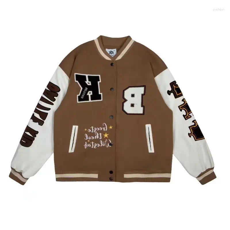 Men And Women Casual Jacket Letter Embroidered Coat Loose Fit Baseball 2025 Spring Style Trendy Color Block Couple Jacket American Thin Material Size 