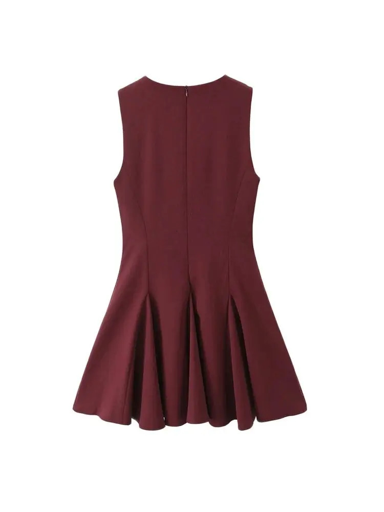 TRZA Womens Sleeveless Oneck Mini Dress Bow Godet Hem Back Zipper Fashionable Female Vestidos Mujer 250409