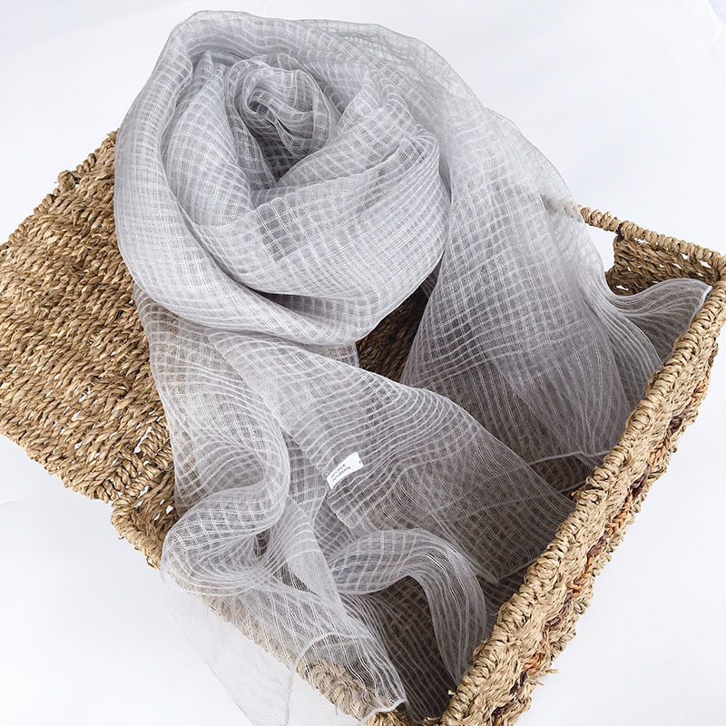 K345 Spring and summer new silk wool scarf women's scarf hollow grid plant dyeing grass dyeing white embryo