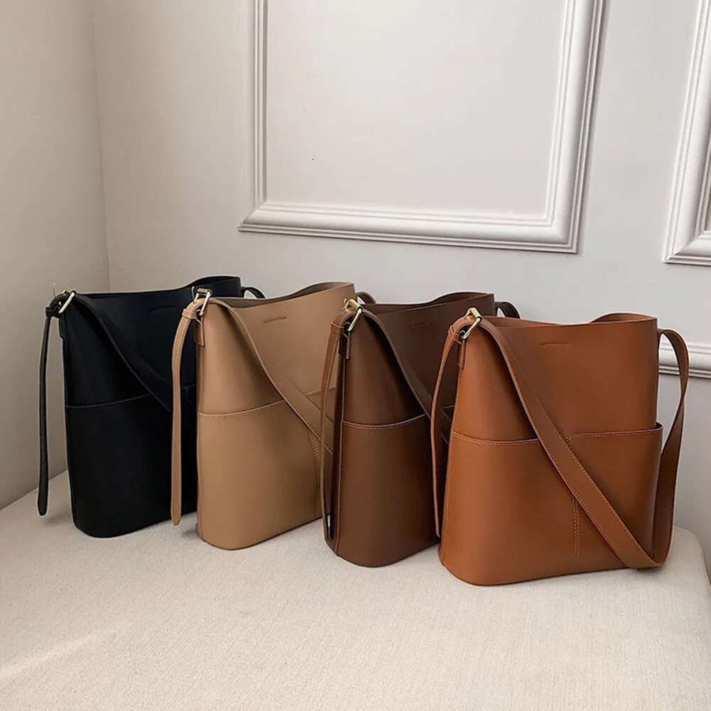 Women's Casual Soft Skin Tote Large-Capacity Bucket Advanced Sense Niche Ladies Versatile Commuter Designer Shoulder Bag