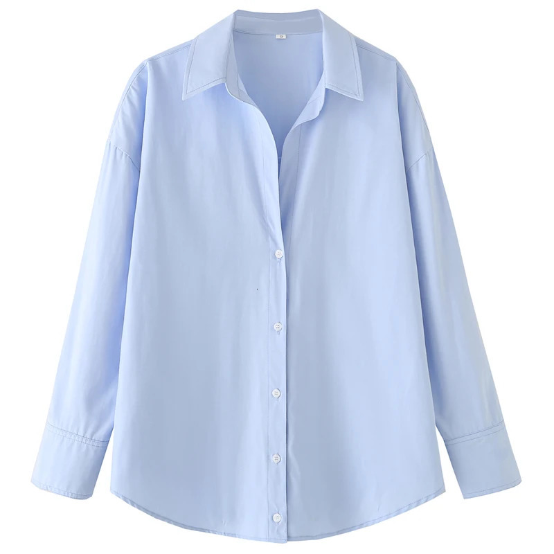 TRAF Women Shirts Blouses Spring Summer 2025 Blue Oversized Shirt Button Up Long Sleeve Blouses Chic Casual Tops Shirts 250408