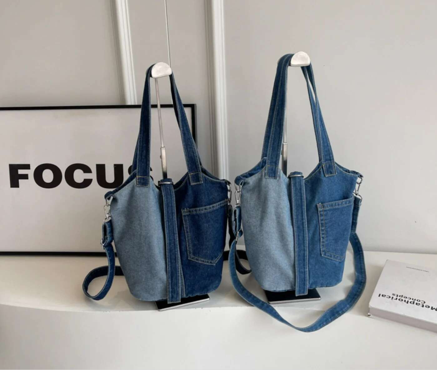 Stylish Handbags Denim Bucket Commuter Bulk Canvas Crossbody Tote Bags