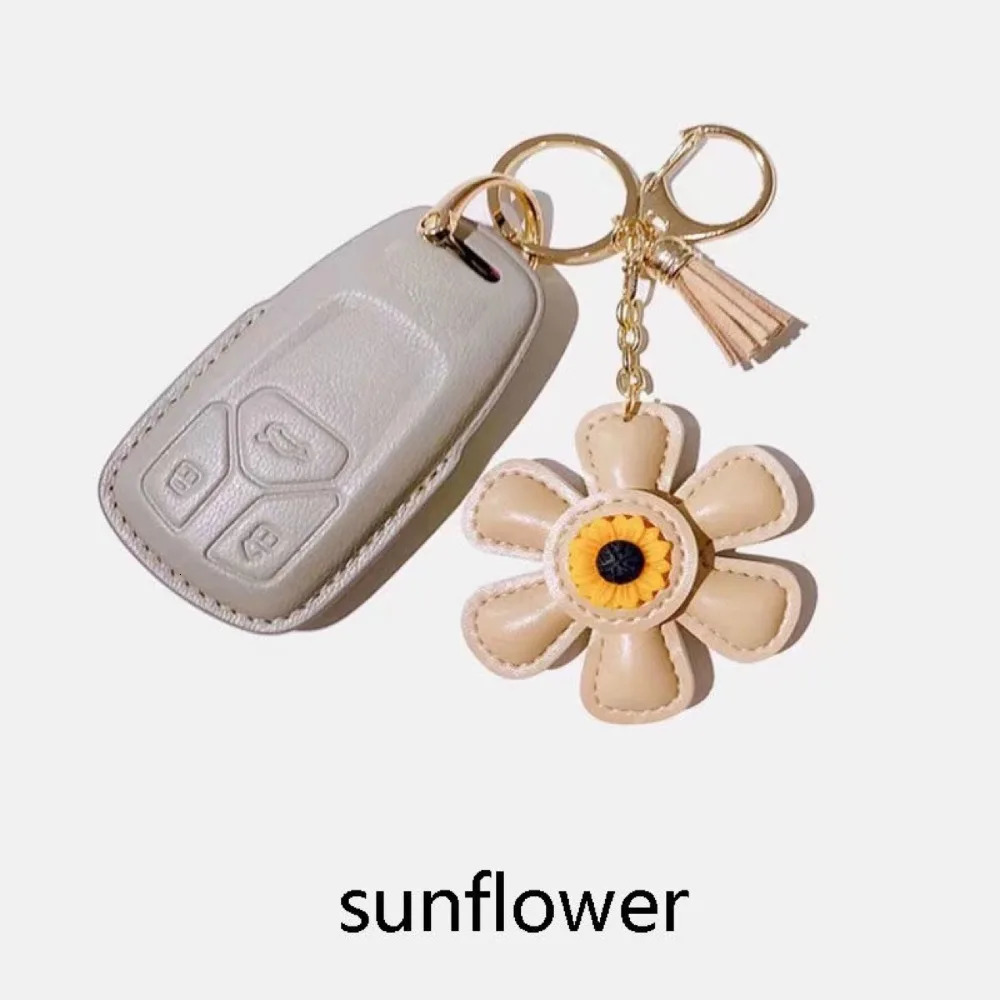 Creative Sunflower Bag Charm Keychain PU Leather Pendant Sweet Flower Backpack Decoration Accessories Gift 250408