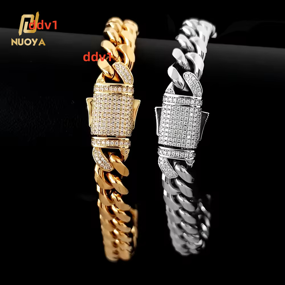 Moissanite Clasp Bracelets En Acier Inoxydable Gold Bracelets for Men Designs Cuban Bracelet Stainless Steel