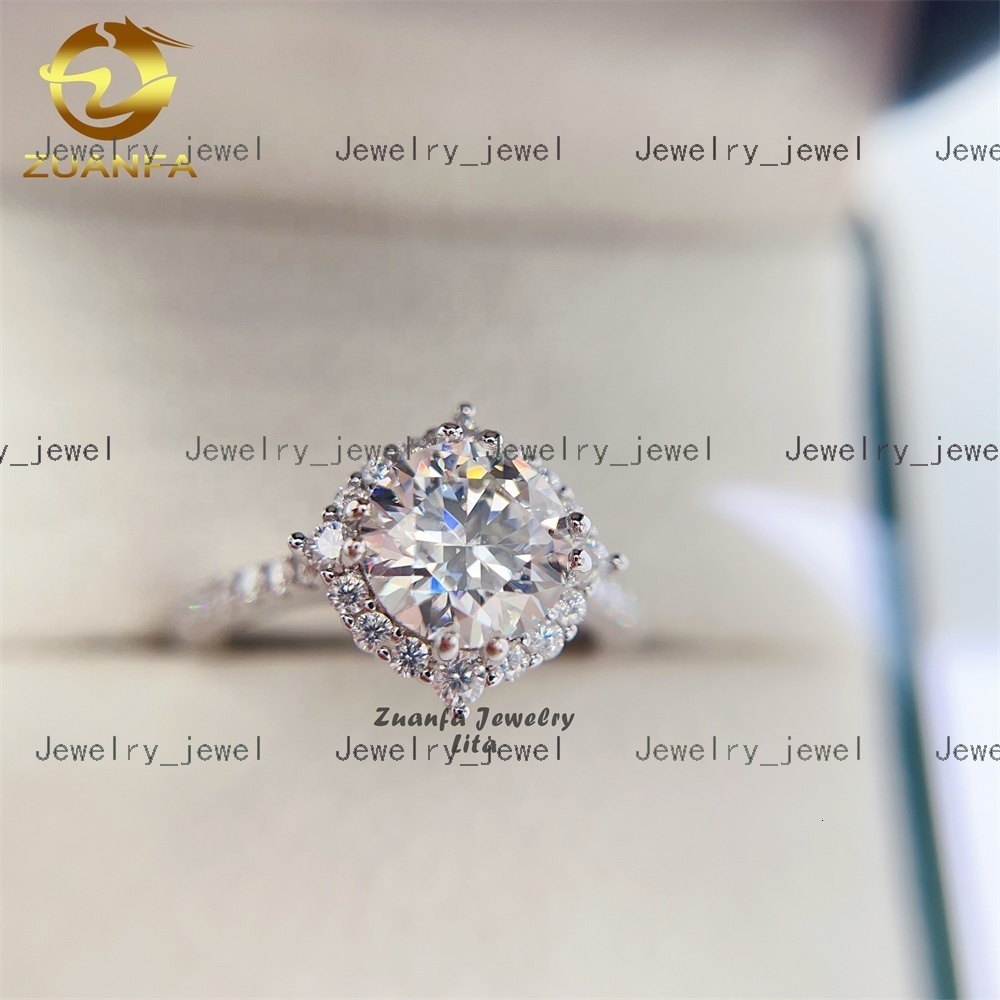 Wholesale Luxury 925 Sterling Silver Round Brilliant Cut 8.0mm 2ct Moissanite Engagement Ring