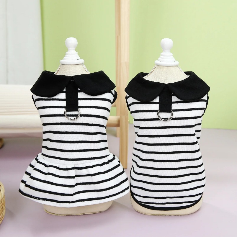 Spring/Summer Pet Apparel Set Striped Tee Shirt Dress Couples' Collection for Small Dogs and Cats