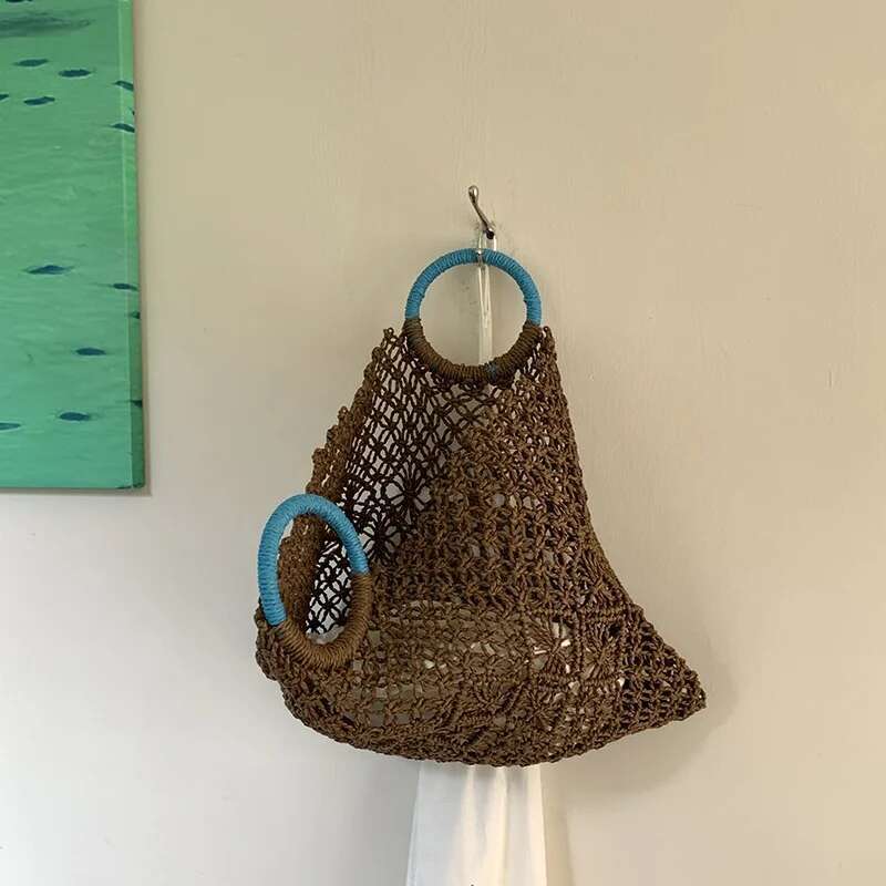 Summer Hollow Straw Beach Handmade Woven Shoulder Raffia Rattan Shopping Travel Bag Bohemian Braided Handbag Casual Tote
