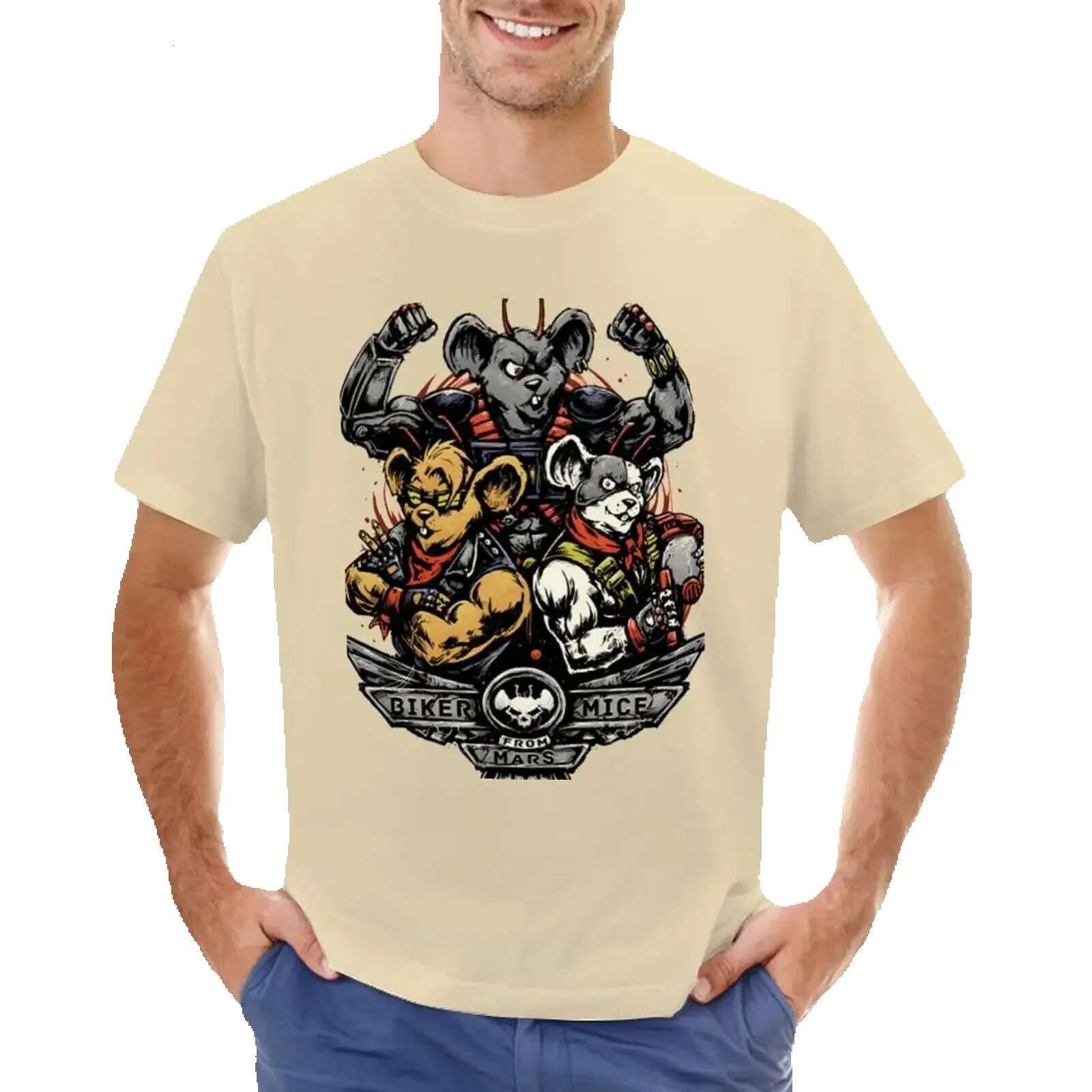 Boy's animal print shirt, fun regular T-shirt, men's bicycle, mouse, Mars top, oversized cartoon casual pattern
