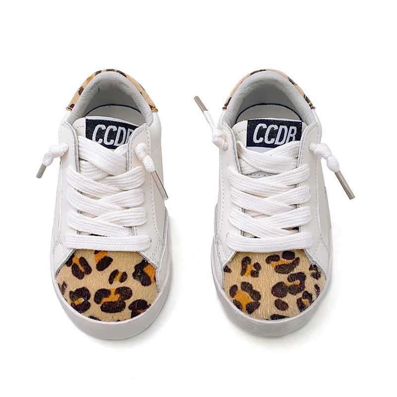Leisure brand childrens star sports shoes 2024 fashion sports baby girls white shoes customized leopard pattern childrens school sports shoes X250409