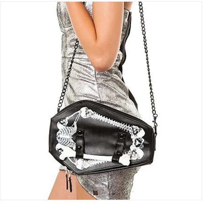 Trend Punk Style Skeleton Coffin Gothic Bat Single Shoulder Black PU Leather Purse Crossbody Bag