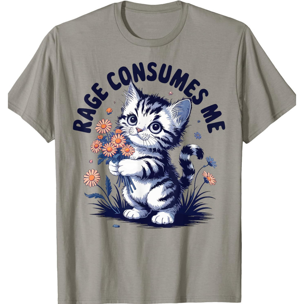 T shirt for Mens Rage Consumes Me T-Shirt - Mens Classic Fit Grey Crew Neck Short Sleeve Double Cuff Cartoon Pattern - Small Shirt