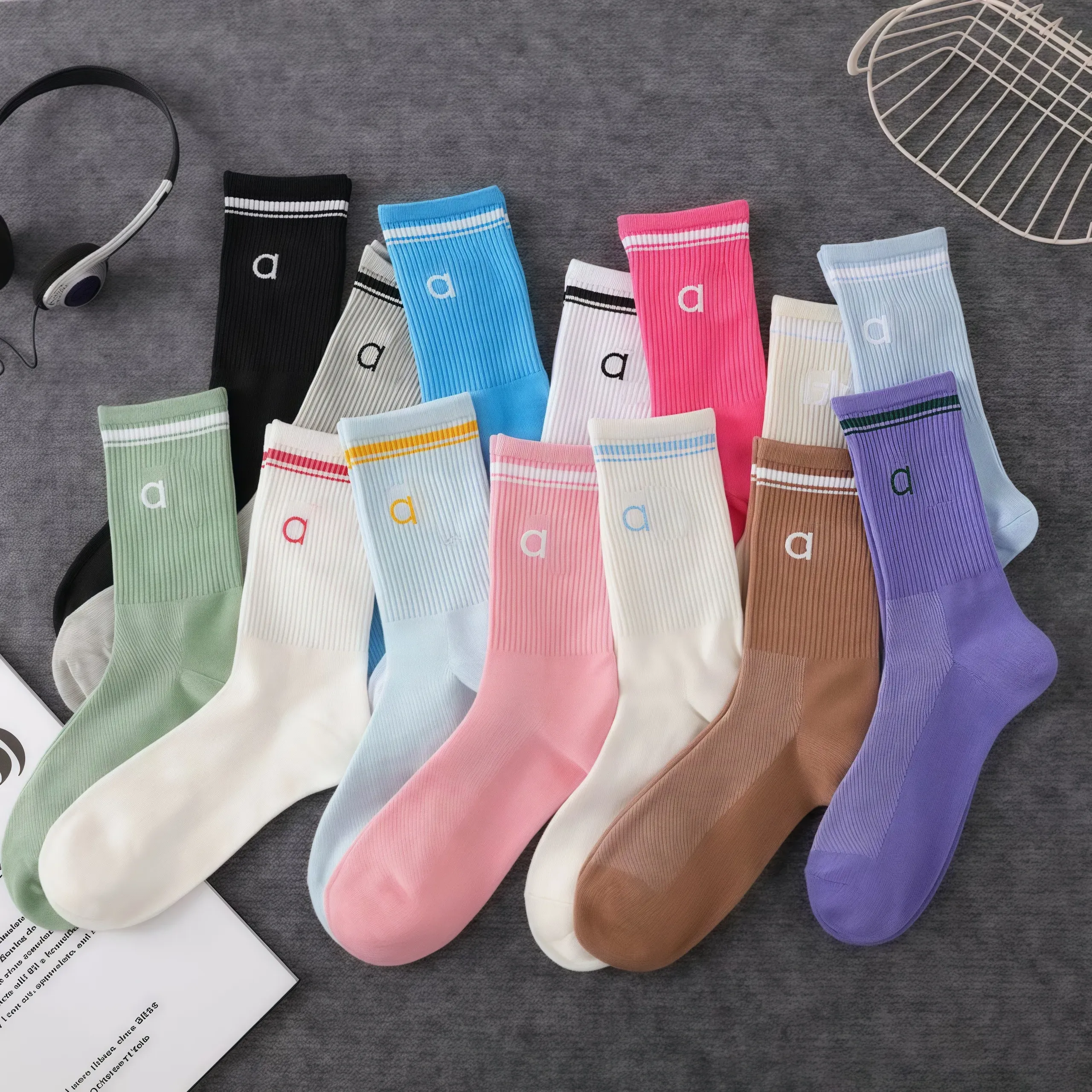3 pairs Yoga Socks Designer Socks Yoga Sports Sock Medium Long Socks For Woman Pilates Fitness Sports Four Seasons Socks Women's Yoga Medium short middle long socks
