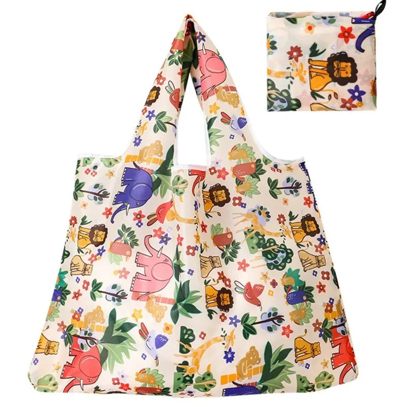 Reusable shopping bags large washable foldable environmentally friendly nylon heavyduty pocket handbags 250408
