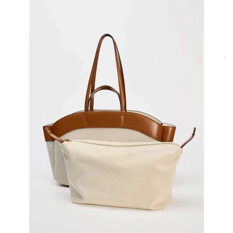 Large-Capacity Canvas Shoulder Color-Blocked Bag, Fashionable, Simple, Casual, Versatile Tote Bag For Women 2024Autumn New Style