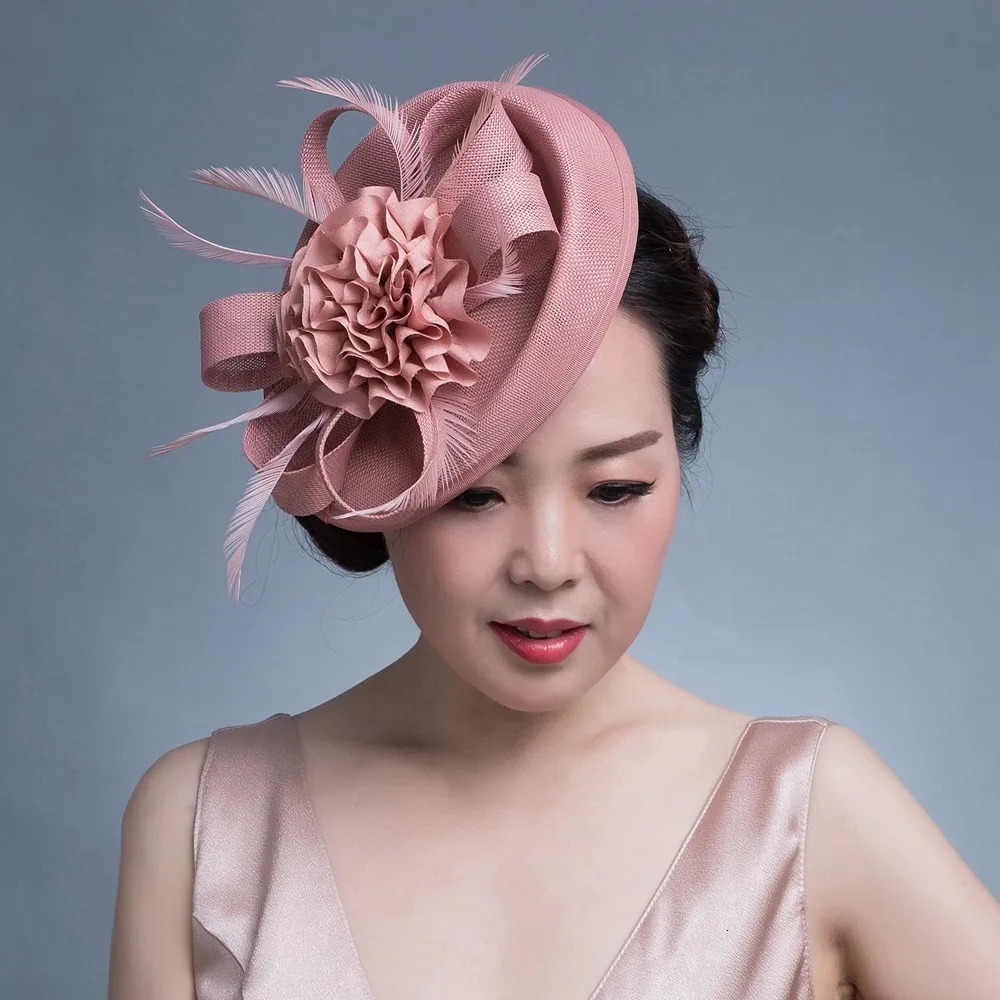 Women Chic Fascinator Hat Cocktail Wedding Party Church Headpiece kentucky Headwear Feather Hair Accessories Sinamay Fascinators 250409