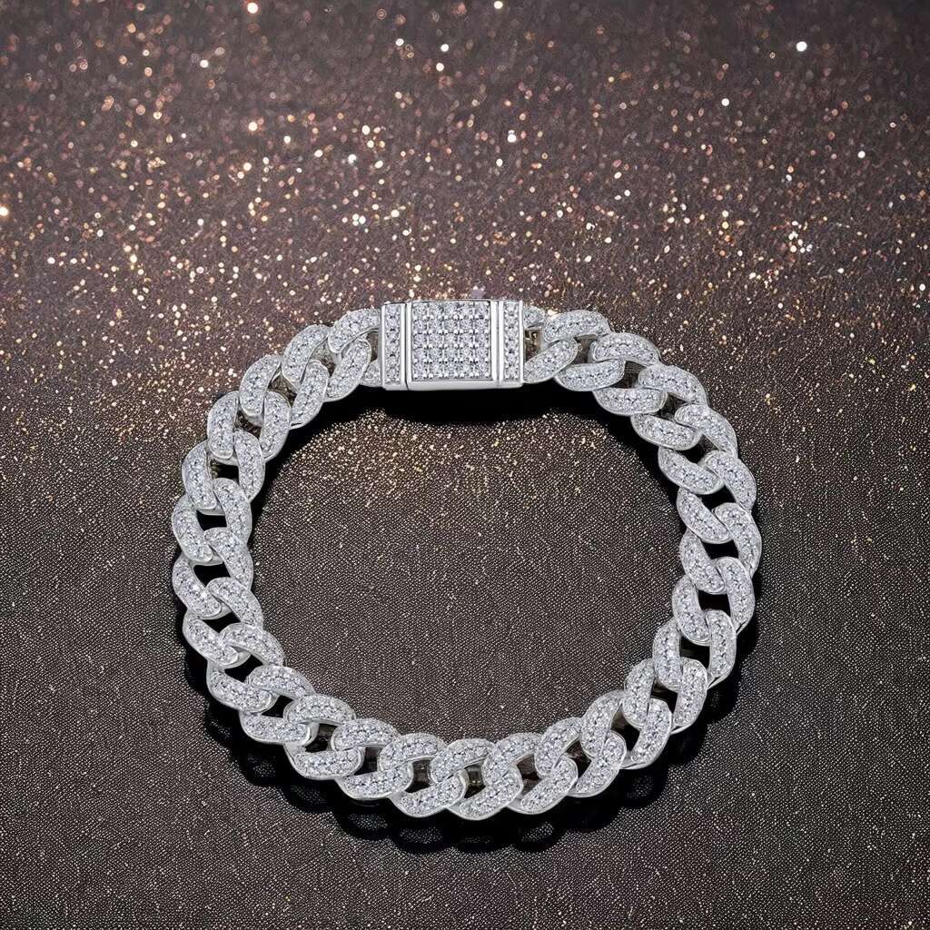 Linyin Custom Wholesale 925 Sterling Silver Jewelry Pure Silver Moissanite Cuban Chain Bracelet High Quality and Stylish.