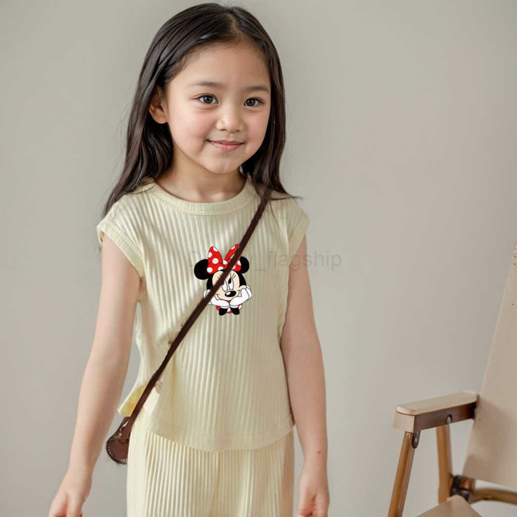 Disney Girls Summer Dress Set 2025 New Small and Medium sized Ice Thread Sleeveless Tank Top Pants Set Casual Two Piece SetXJ250409