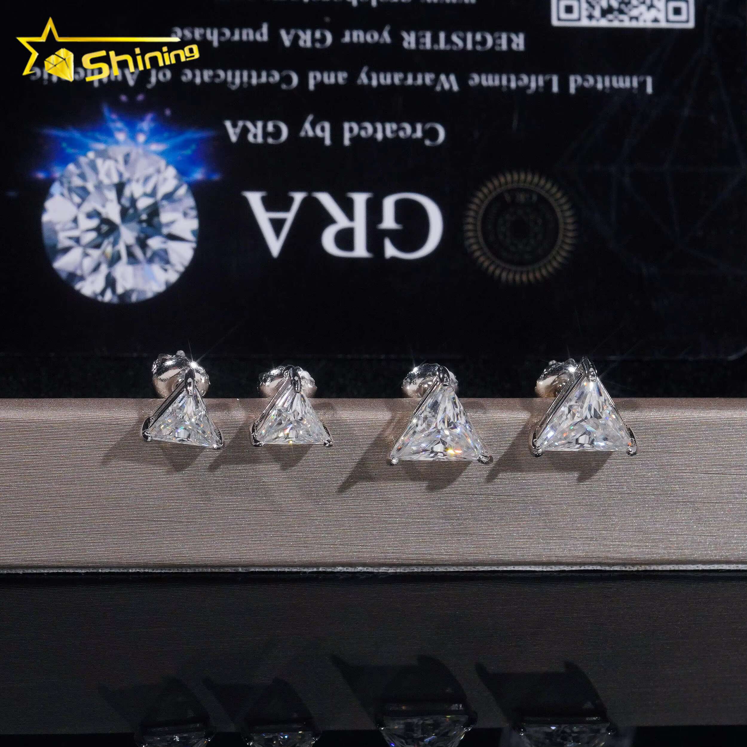 Trendy Fine Jewelry Ear Studs S925 Silver Gold Plated Triangle Moissanite Diamond Earrings for Men Women