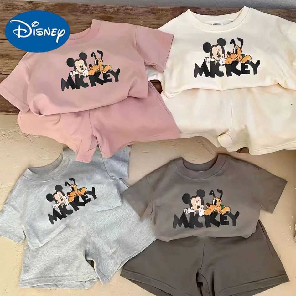 Disney 2024 summer baby short sleeved shorts set Korean casual set short sleeved cartoon printed casual two-piece set trendyXJ250409