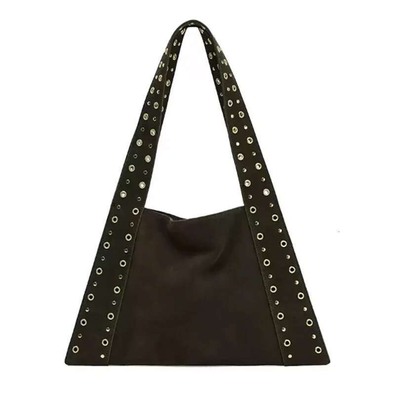 New Suede Tote For Women Rivet Shoulder Bags Vintage Women's Retro Handbag Purse Clutch Totes Large Shopping Bag