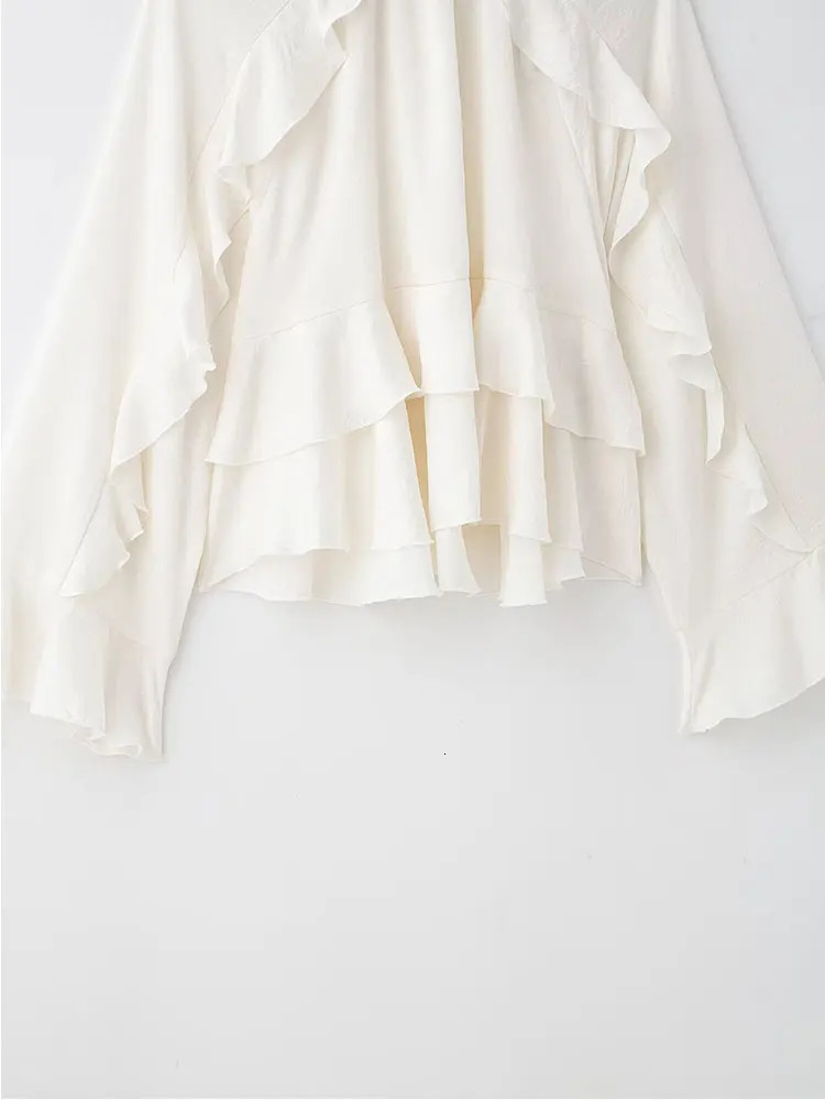 NLZGMSJ Spring Ruffle Folding Shirt Womens Elegant Top 250409