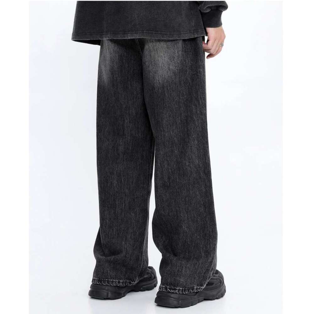 Washed Distressed Autumn Winter Jeans Mens Casual Wide Leg High Street Loose Straight-Leg Pants Men