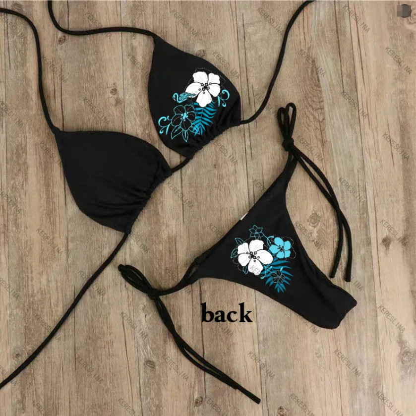 Vintage Flower print Cutie 2 set Bikini 2000s Swimsuit Sexy Women Bathing Fashion Halter Strap Swimwear High Street Beach Female 250408