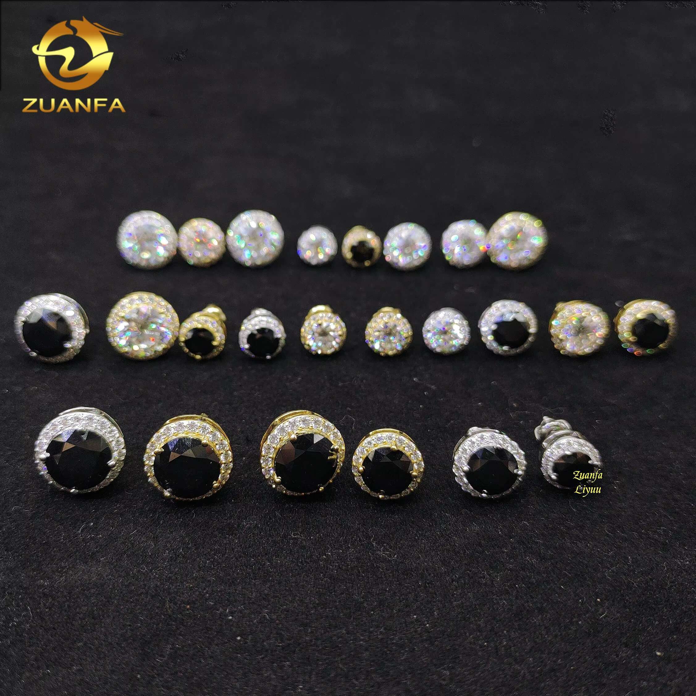 Wholesale 925 Sterling Silver Jewelry Diamond Stud Earrings Prong Setting Hiphop Iced Out Blue Green Moissanite Earrings