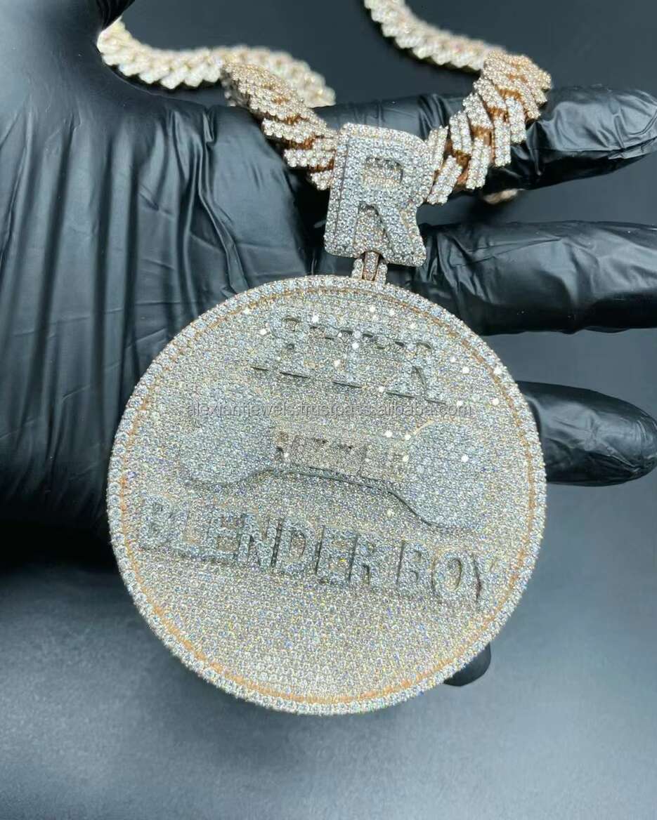 Trendy Moissanite Jewelry 925 Sterling Silver Custom Iced Out Cuban Chain Hip Hop Pendant Necklace Moissanite Pendant