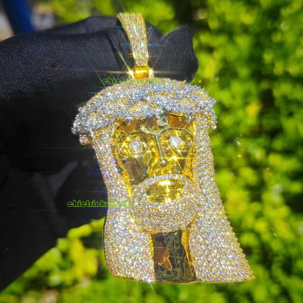 Ready To Ship Iced Out Jesus Head Moissanite Dia Sier Hip Hop Pendant For Tennis Cuban k Chain