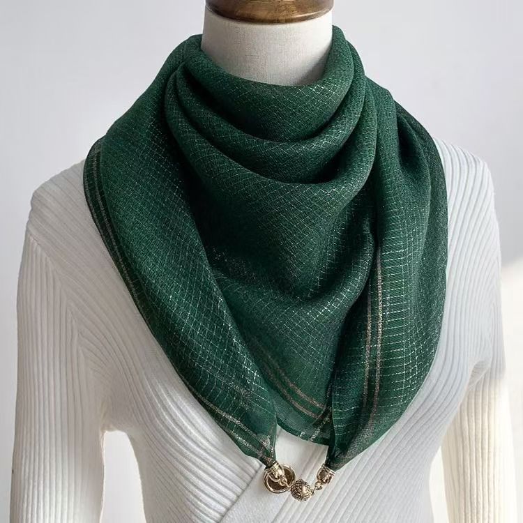 T442 magnetic buckle magnetic silk scarf women's autumn and winter square scarf new advanced square neck protection neck scarf