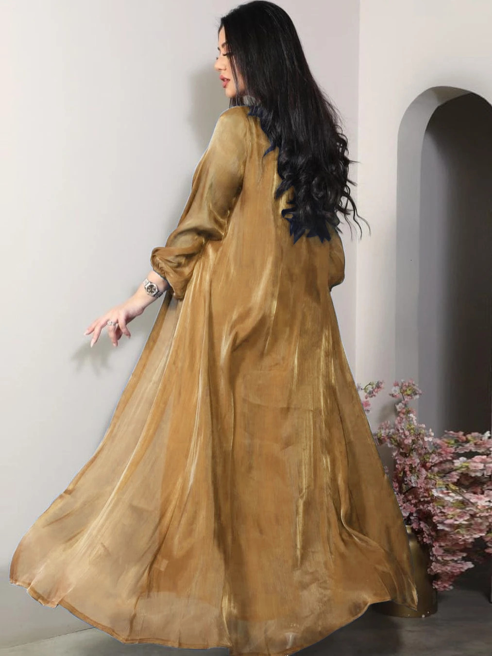 Moroccan Party Dress Womens Abaya 2piece Set Silk Satin Dubai Muslim Eid al Fitr Evening Long Vestdos Abayas 250409