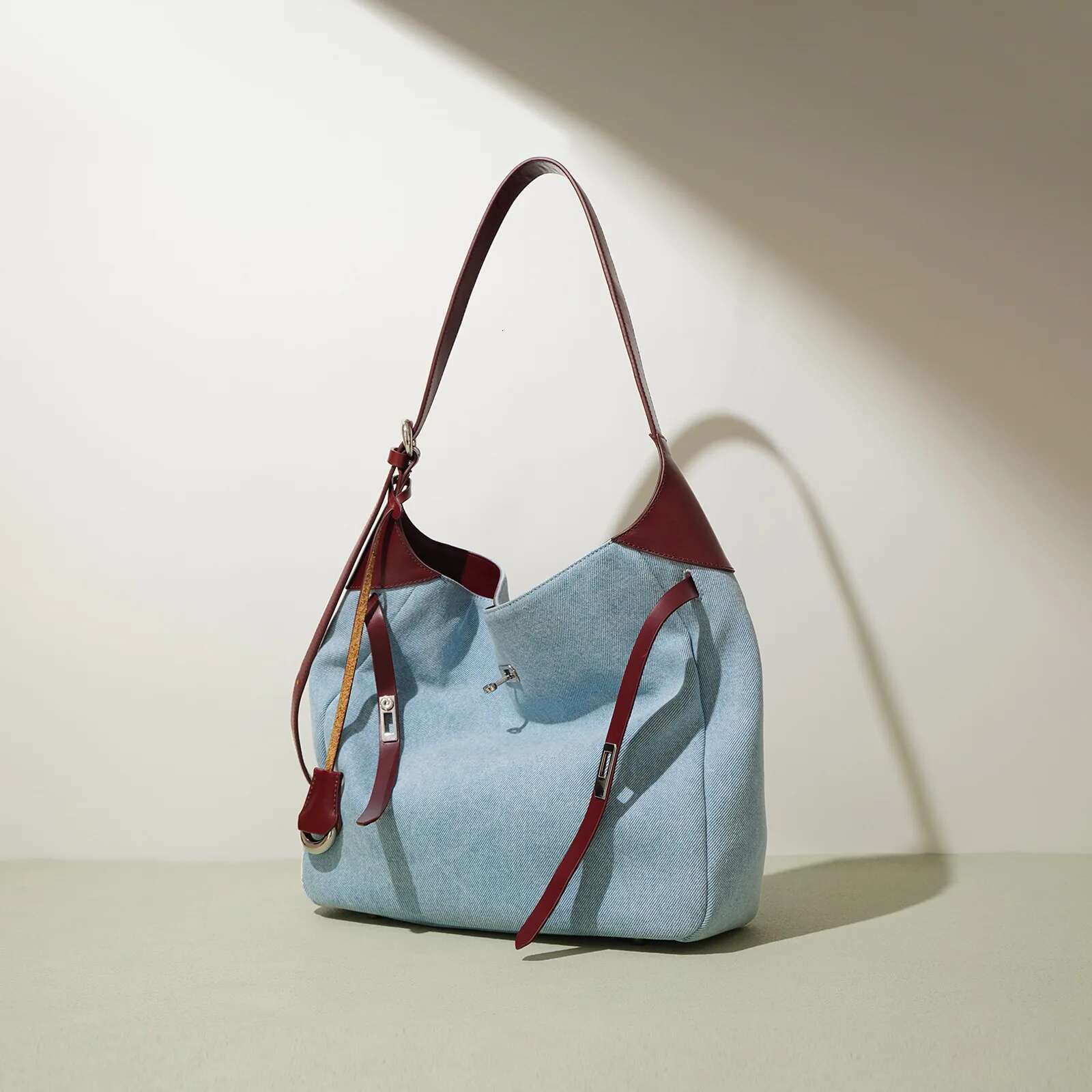 New Cowhide With Denim Women's Tote Casual Fashion Shopping Large Capacity Ladies Shoulder Bag