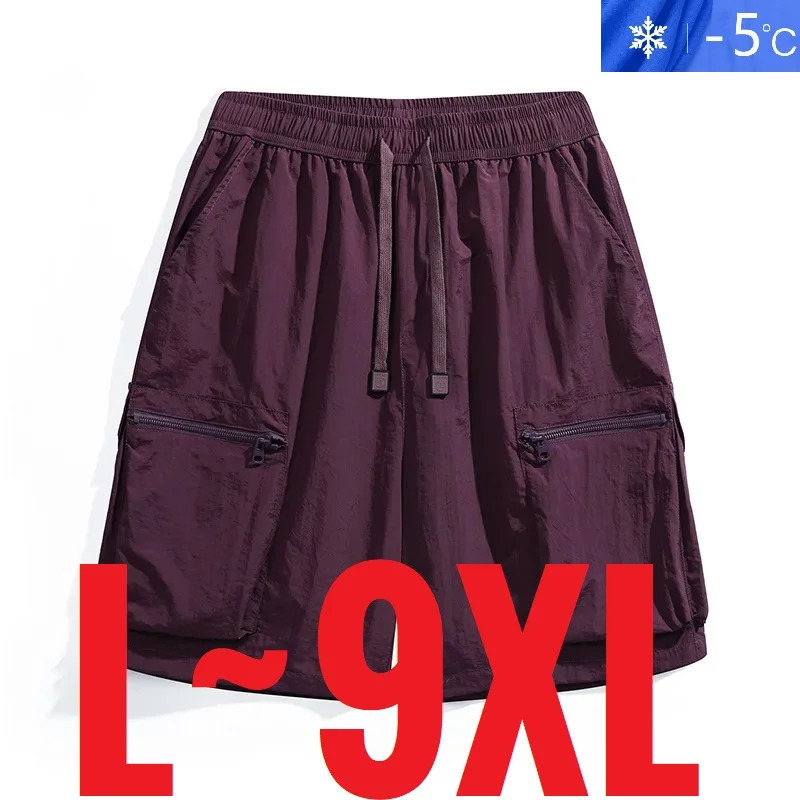 Ice silk nylon mens quick drying Bermuda oversized 12XL summer light multi pocket large Plus sports cargo breeze 250409