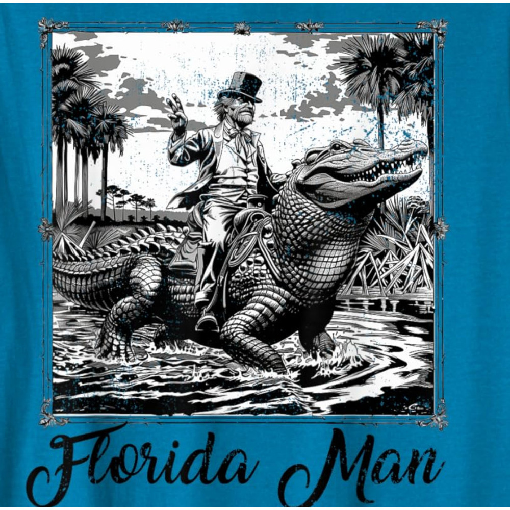 T shirt for Mens Florida Man Riding Alligator Funny Florida Vintage Souvenir Graphic Tee Casual Tops Clothes Short sleeve
