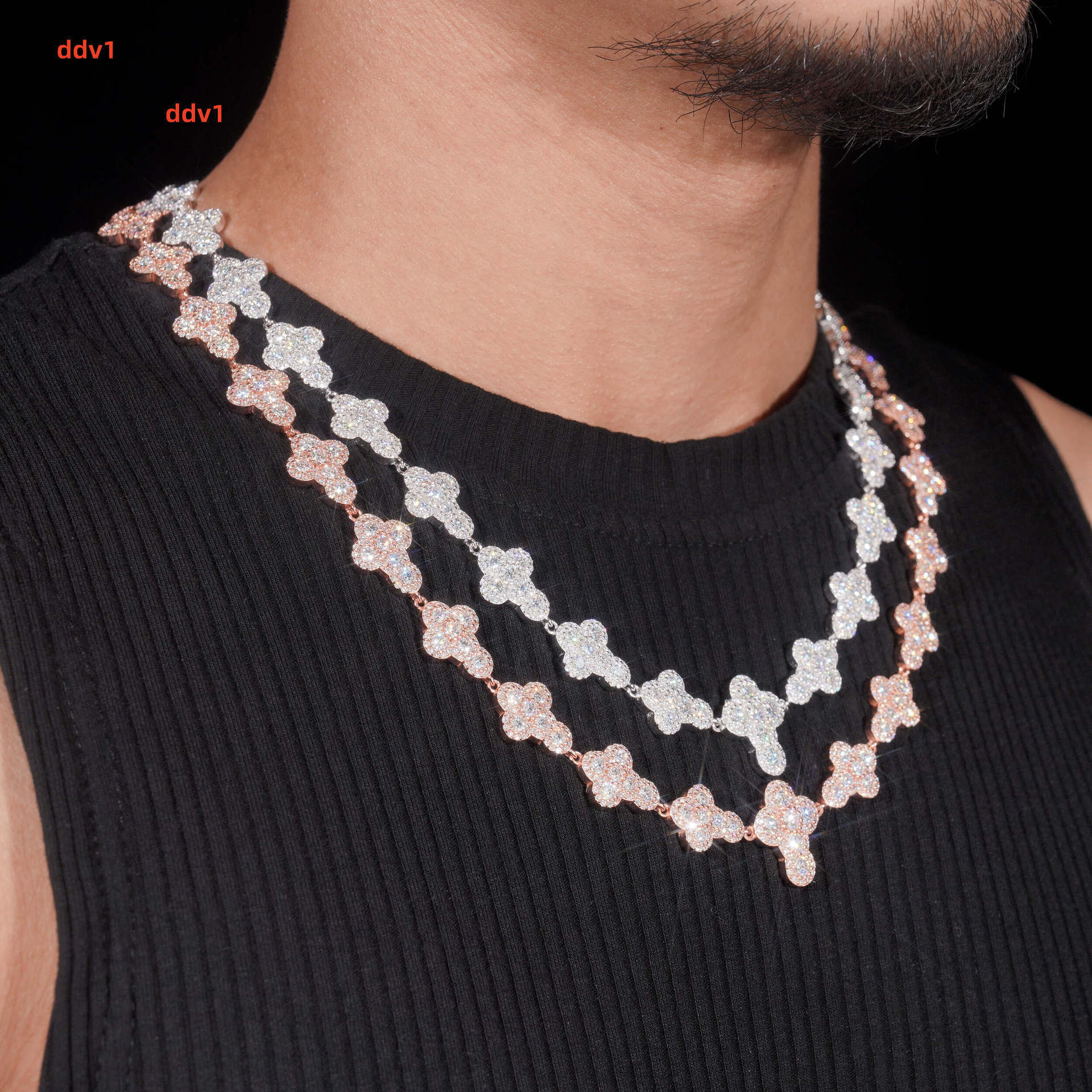 Hip Hop Style 925 Sterling Silver 12MM Iced Out Infinity Moissanite Necklace Cuban Chain with Clover for Men