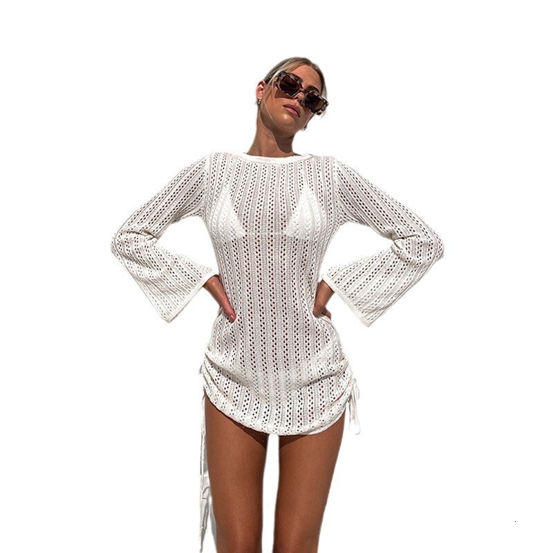 Ladies hollowed out side strap round neck backless sun protection beach womens dress