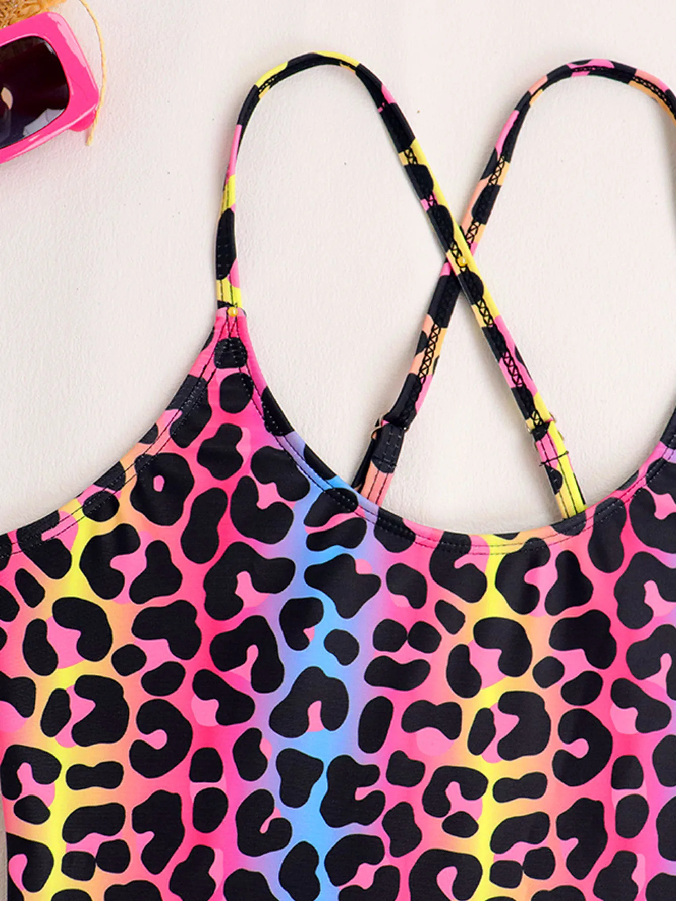 European and American Cross border Sexy Colorful Leopard Pattern Swimsuit Womens One Piece Bikini 250409