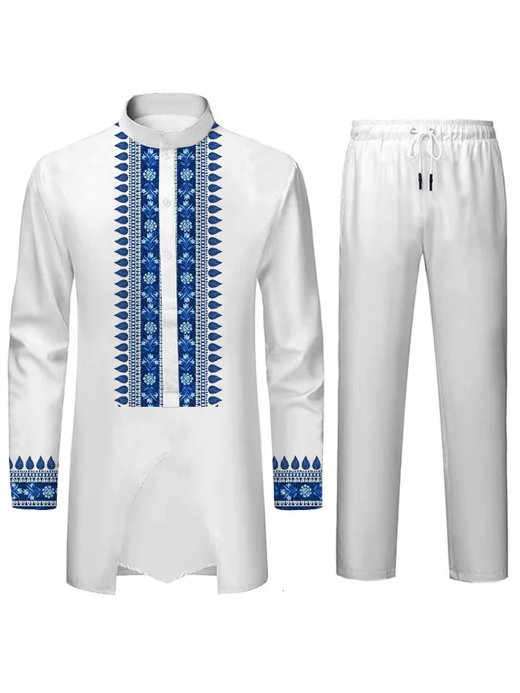 Muslim Culture Mens Casual Set Elegant 3D Printed Pattern Middle Eastern Islamic Dress Loose Breathable Clothing 250409