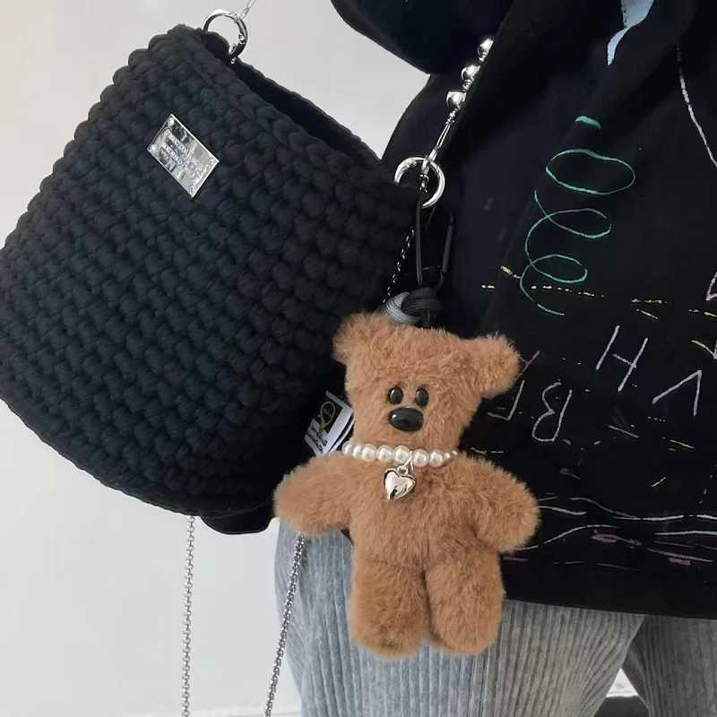 15cm glass teddy bear toy plush keychain backpack pendant cartoon anti fall chain cute car keychain girl bag accessoriesXJ250409
