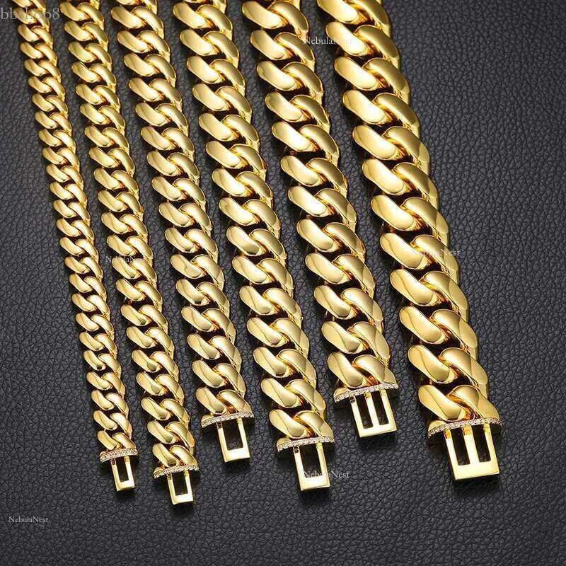 10-22mm Hip Hop Miami Cuban k Chain Bracelet TopBg 5AAA+ CZ 14K Real Gold Plated Men Jewelry