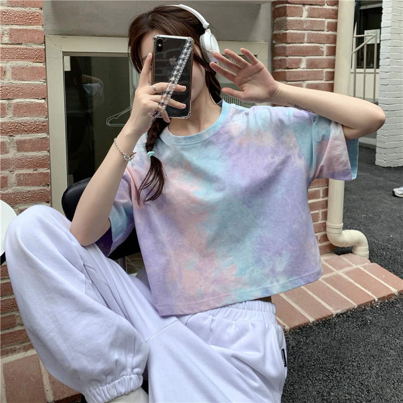 2025S Designer Women S T Shirt Tie Dyed Sleeved T Shirt Women S Summer New Design With Exposed Navel Short Style Spicy Girl Trendy Clothes For Student