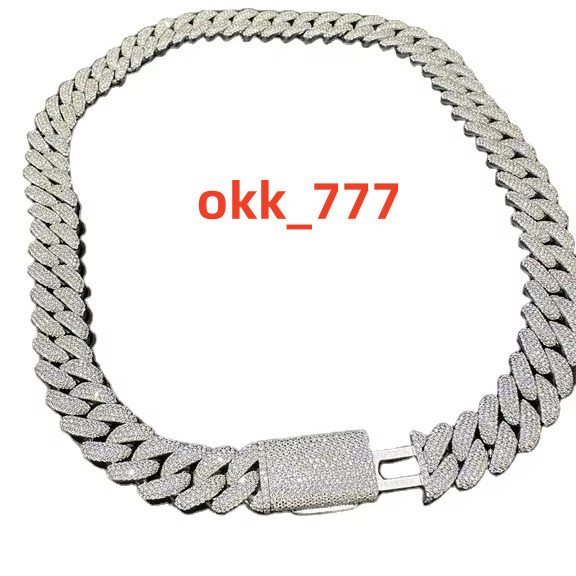 Hot Selling High End Popular Vvs Moissanite 925 Sterling Silver Plated 18k White Gold Curling Cuban Chain 16mm 22 Inches