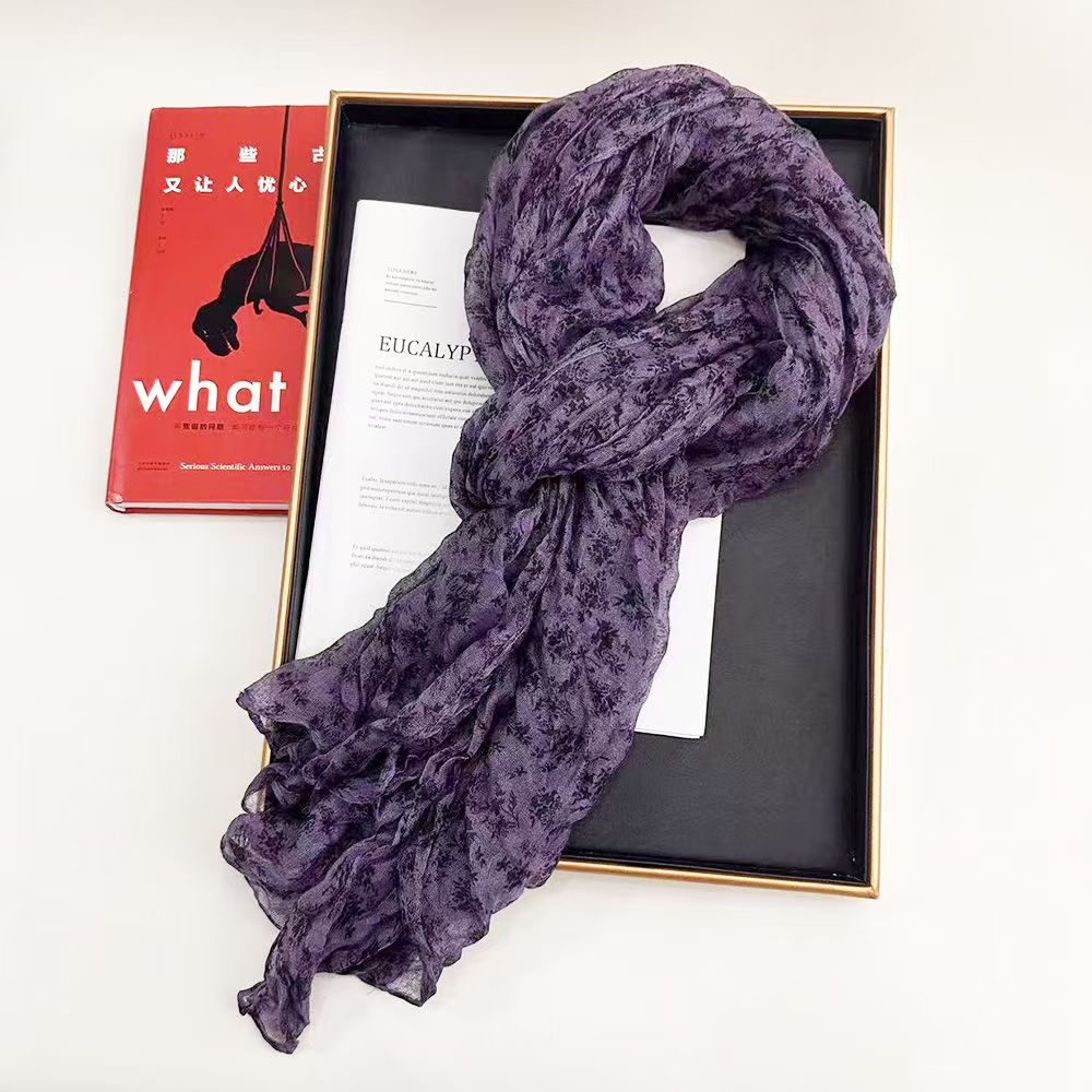 T440 literary retro cotton and linen floral scarf warm new style pleated autumn and winter color matching ethnic all-match shawl neck scarf