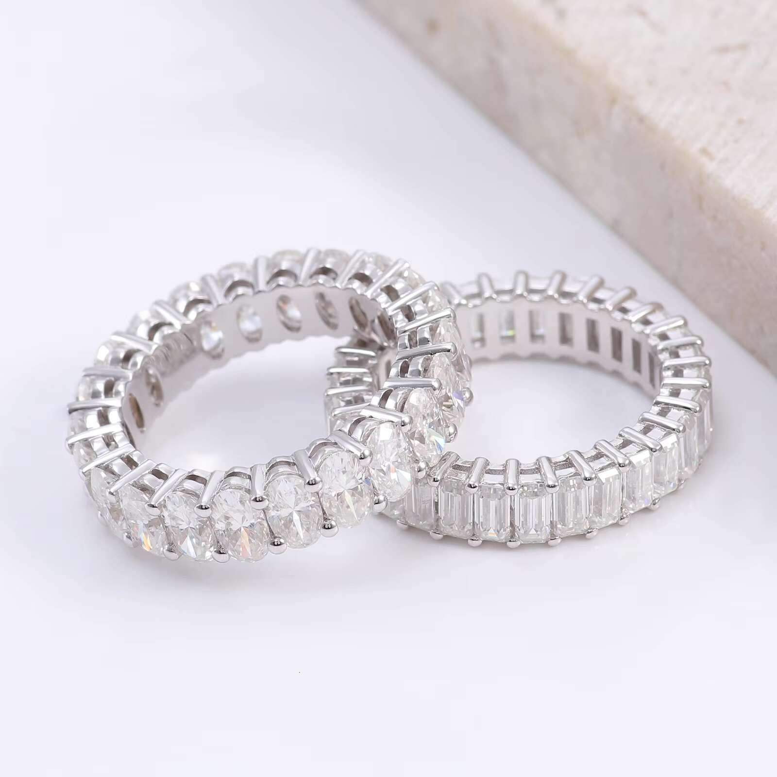 Eternity Ring Oval Emerald 925 Silver Moissanite Wedding Engagement Rings for Women Custom Jewelry